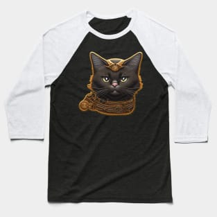 Steampunk Cat with Mechanical Collar Baseball T-Shirt